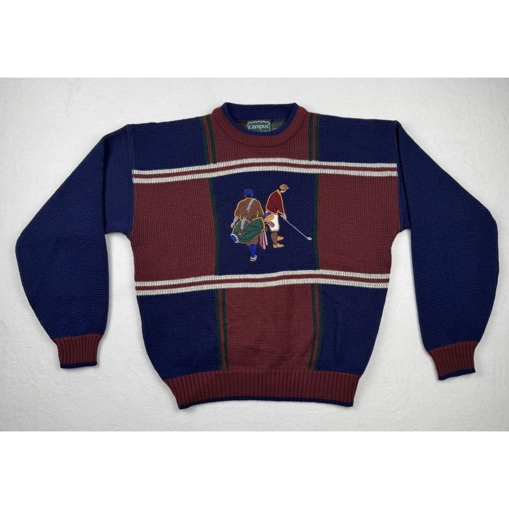 Campus Vintage Golf Sweater Embroidered Knit Korea‎ Size Large 90s